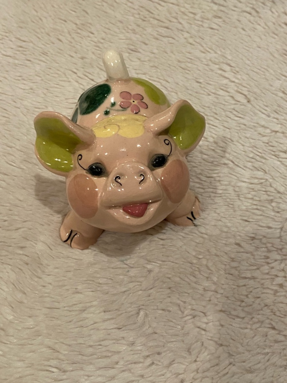 Vintage Kay Finch Pig Planter Shamrock Clover Lucky Pig Ceramic Figurine